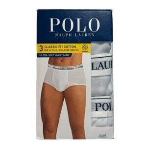 Polo Ralph Lauren 3X Men's Classic Fit  All Cotton Mid-Rise Briefs 3 Pack